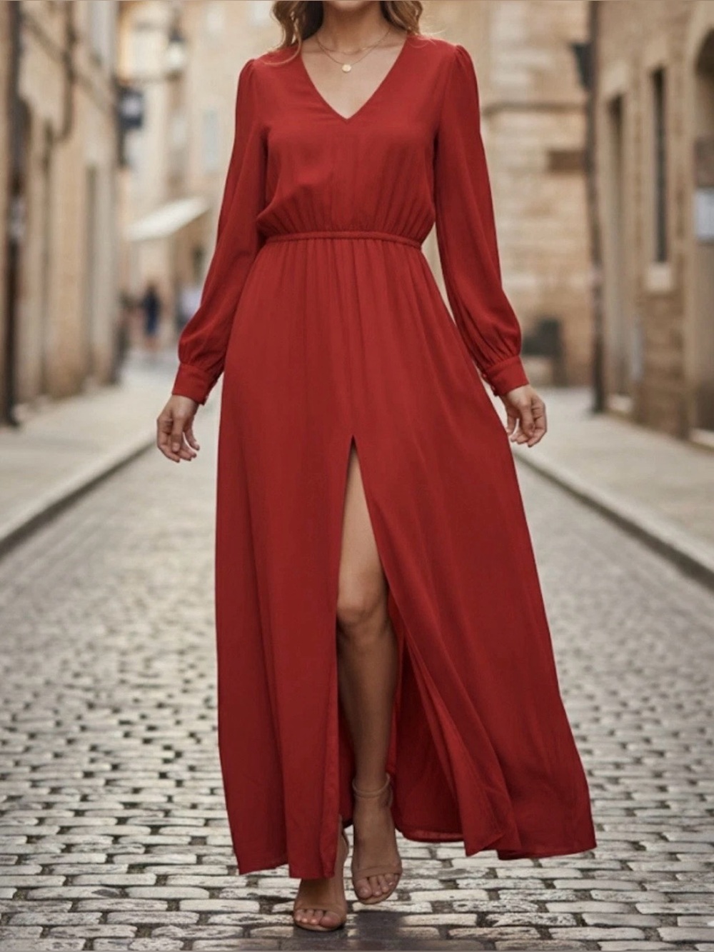 Alexis Bold Red Long Sleeve Dress 100% Silk Size XS